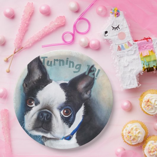 Boston Terrier Turning 12 PARTY Pappteller (Party)