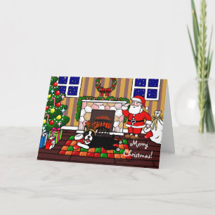 Boston-Terrier-u. Sankt-WeihnachtsCartoon 3 Feiertagskarte