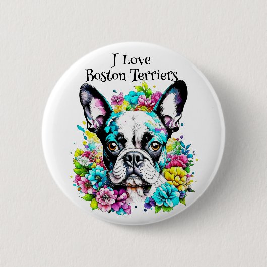 Boston Terrier und Blume Button (Vorderseite)
