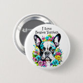 Boston Terrier und Blume Button (Vorne & Hinten)