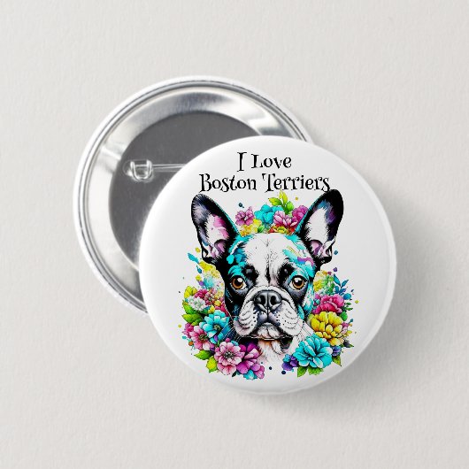 Boston Terrier und Blume Button (Vorne & Hinten)