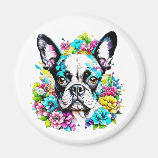 Boston Terrier und Blume Magnet (Vorne)