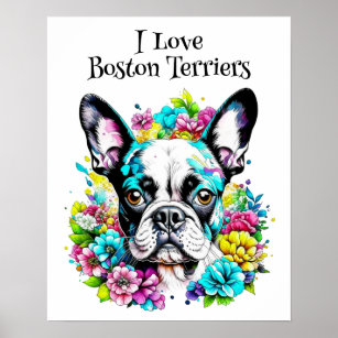 Boston Terrier und Blume Poster