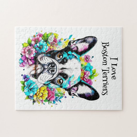 Boston Terrier und Blume Puzzle (Horizontal)