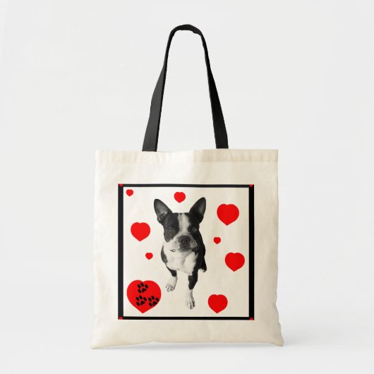 Boston-Terrier und Herz-Tasche Tragetasche (Vorne)