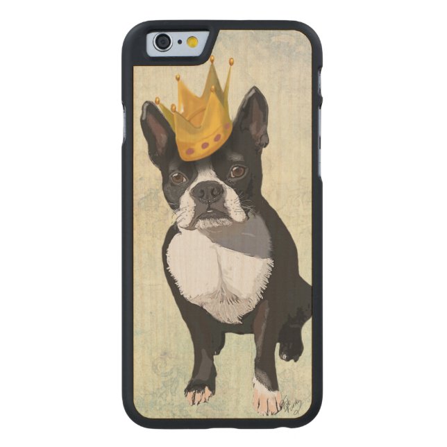 Boston Terrier und Krone Carved Wood iPhone Hülle (Rückseite)