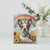 Boston Terrier Unicorn Postkarte (Stehend Vorderseite)