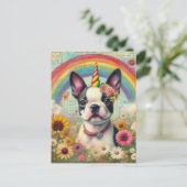 Boston Terrier Unicorn Postkarte (Stehend Vorderseite)