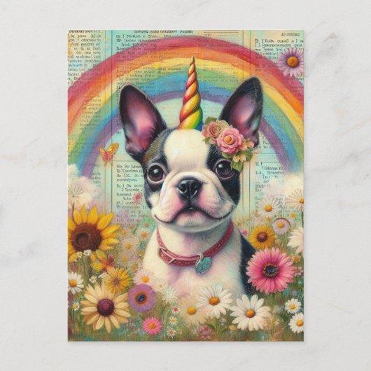 Boston Terrier Unicorn Postkarte (Vorderseite)
