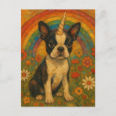 Boston Terrier Unicorn Puppy und ein Regenbogen Postkarte (Vorderseite)