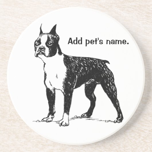 Boston Terrier Untersetzer mit Haustiername (Vorne)