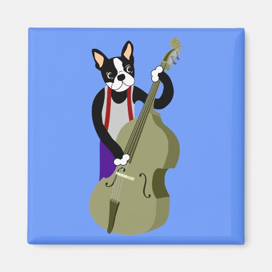 Boston Terrier Upright Bass Player Magnet (Vorne)