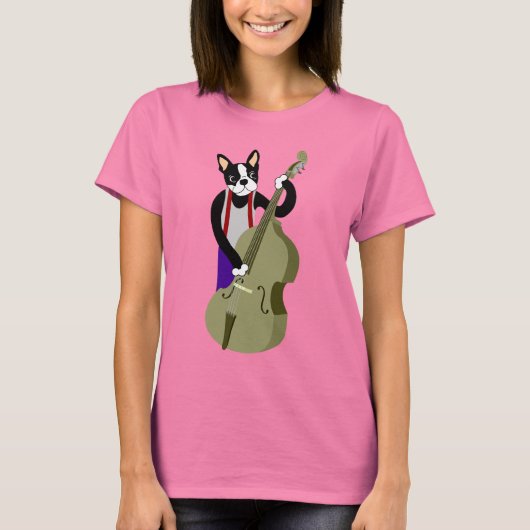 Boston Terrier Upright Bass Player T-Shirt (Vorderseite)