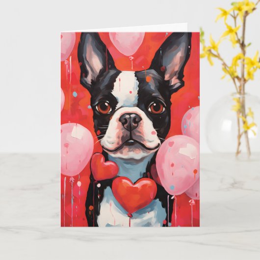 Boston Terrier Valentinstag Karte (Gelbe Blume)