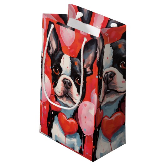 Boston Terrier Valentinstag Kleine Geschenktüte (Rückseite Schrägansicht)