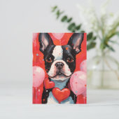Boston Terrier Valentinstag Postkarte (Stehend Vorderseite)