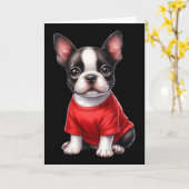 Boston Terrier Valentinstag Rotes Herz Liebe Welpe Karte (Gelbe Blume)