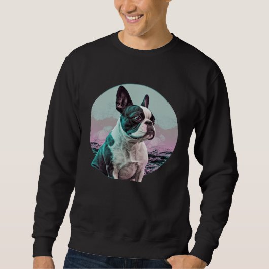 Boston-Terrier-Vaporwave-Retrowave-Ästhetik Sweatshirt (Vorderseite)