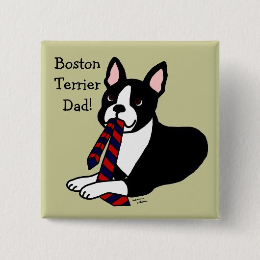 Boston-Terrier-Vati mit Krawatte 2 Button (Vorderseite)