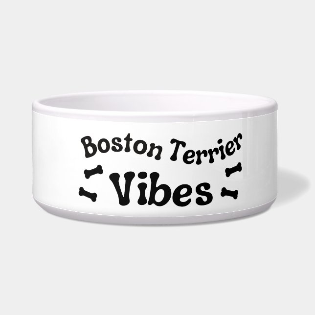 Boston Terrier Vibes Keramik-Hundefutter-Schale Napf (Links)