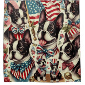 Boston Terrier Vintag Seamless Illustration Duschvorhang (Vorderseite)