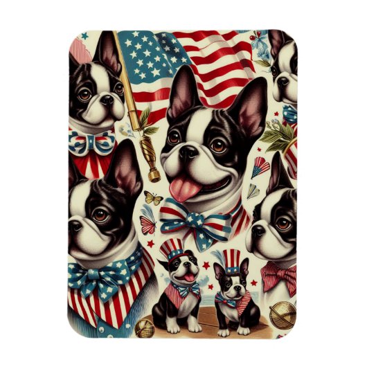 Boston Terrier Vintag Seamless Illustration Magnet (Vertikal)