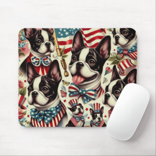 Boston Terrier Vintag Seamless Illustration Mousepad