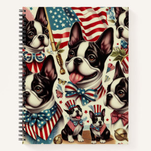 Boston Terrier Vintag Seamless Illustration Notizblock