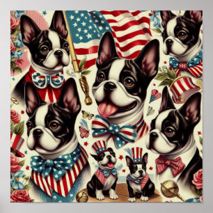 Boston Terrier Vintag Seamless Illustration Poster
