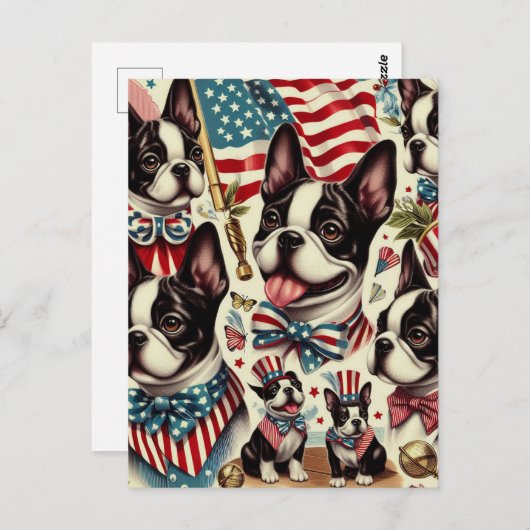 Boston Terrier Vintag Seamless Illustration Postkarte (Vorne/Hinten)