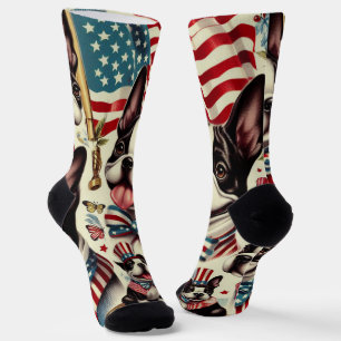 Boston Terrier Vintag Seamless Illustration Socken