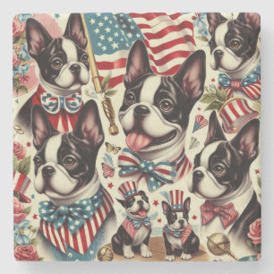 Boston Terrier Vintag Seamless Illustration Steinuntersetzer