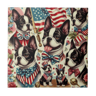 Boston Terrier Vintage nahtlose Illustration Fliese