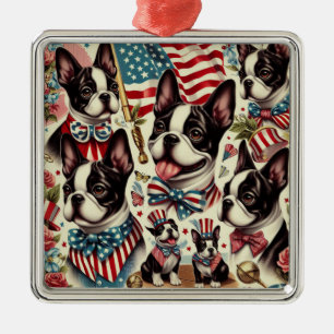 Boston Terrier Vintage nahtlose Illustration Ornament Aus Metall