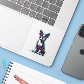 Boston Terrier Vinyl Sticker (Laptop mit iPhone)