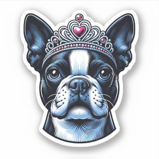 Boston Terrier Vinyl Sticker - Königin (Vorderseite)