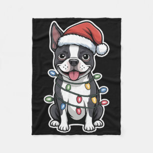 Boston Terrier wackelte in Weihnachtsbeleuchtung Fleecedecke