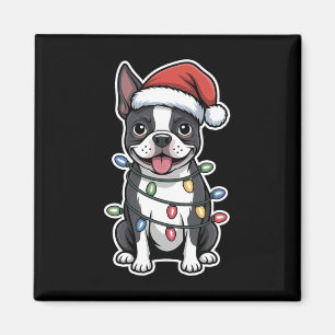 Boston Terrier wackelte in Weihnachtsbeleuchtung Magnet