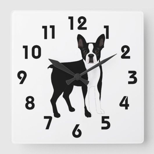 Boston Terrier Wall Clock Quadratische Wanduhr (Vorderseite)