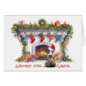 Boston Terrier wartet auf Weihnachts-Feuerplatz (Vorderseite (Horizontal))