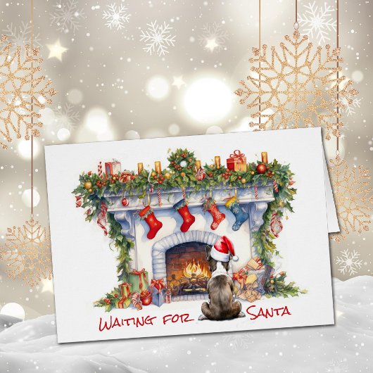 Boston Terrier wartet auf Weihnachts-Feuerplatz