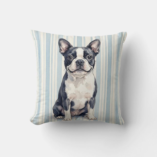 Boston Terrier Wasserfarben Kissen (Vorderseite)