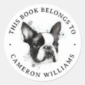 Boston Terrier Wasserfarbenbuch Runder Aufkleber (Vorderseite)