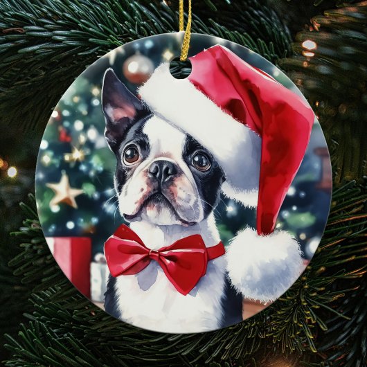 Boston Terrier Watercolor Weihnachten Keramik Ornament