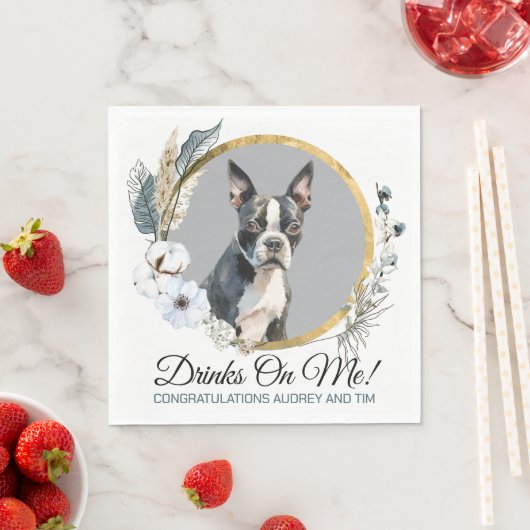 Boston Terrier Wedding Napkins mit Hogs Foto Serviette (Beispiel)