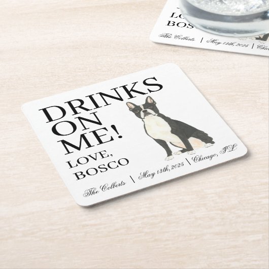 Boston Terrier Wedding Rechteckiger Pappuntersetzer (angewinkelt)