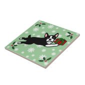 Boston-Terrier-Weihnachten 2 Cartoon-Schneeflocken Fliese (Seite)