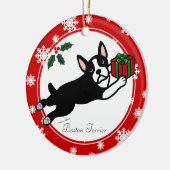 Boston Terrier Weihnachten 2 Cartoon Schneeflocken Keramik Ornament (Links)