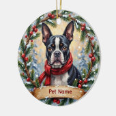 Boston Terrier Weihnachten Keramik Ornament (Links)
