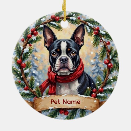 Boston Terrier Weihnachten Keramik Ornament (Hinten)